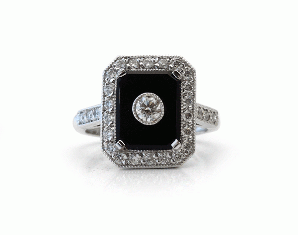 White gold Onyx and Diamond Ring