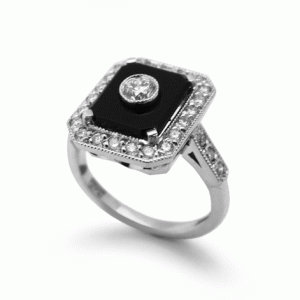 White gold Onyx and Diamond Ring