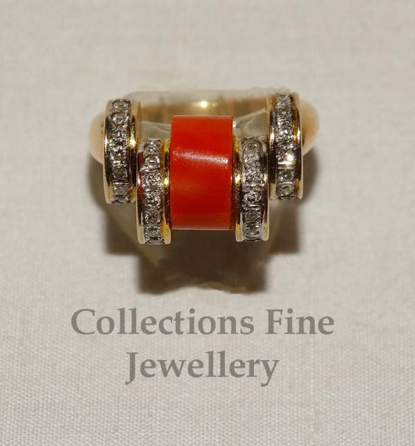 Coral and Diamond Ring