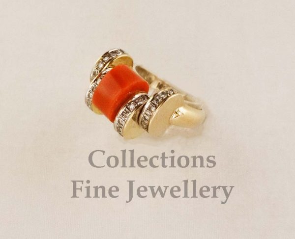 Coral and Diamond Ring